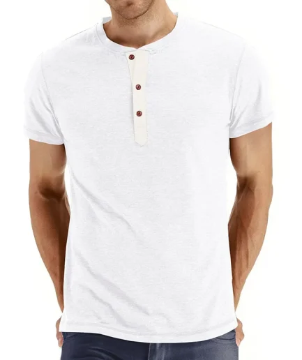 Summer Solid Color T Shirts Fashion Button up O Neck Short Sleeves Tee Casual Sport Pullover Slim Fit T-shirts US Size