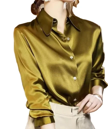 Autumn Women Satin Shirt New Elegant and Youthful Woman Blouses Office Ladies White Long Sleeve Shirts