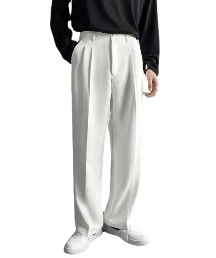 New Men's Straight Pants Casual Solid Color Slim Fit Office Formal Dress Trousers Pants Khaki Men Trouser
