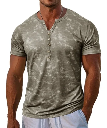Men's V Neck T-shirt Fashion Tie Dye Print Short Sleeve Tops Latest Summer Casual Beach Pullovers Mens T Shirts