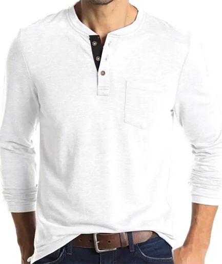 Men Fashion Casual T-Shirts Long Sleeve Tops for Man Soild Color O Neck T Shirts Streetwear Gym T Shirt with Pocket
