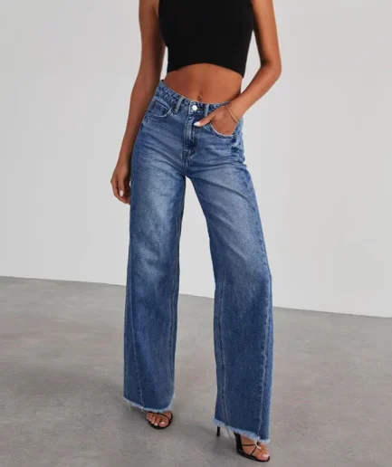 Summer Women Straight Long Jeans Casual High Waist Elegant Splice Pockets Slim Fit Y2k Ladies Denim Trousers