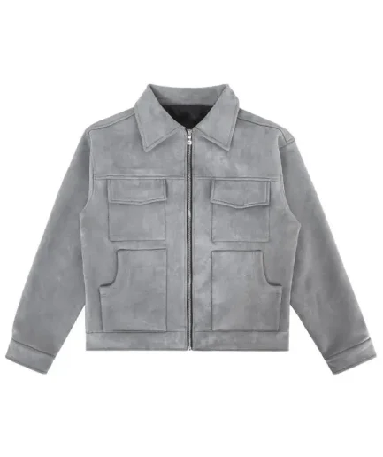 Men's Heavy Suede Jacket Multi Pockets High Quality Windbreaker Stand Collar Zipper Closure Casual for Winter