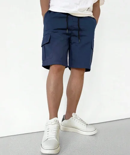Leisure Solid Color Sports Shorts for Men Summer Korean Fashion Casual Drawstring Cargo Shorts with Pocket