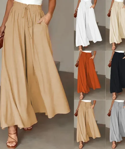 Fashionable High Waisted Wide Leg Pants for Women Summer Loose and Comfortable Solid Color Trousers with Elastic Waist