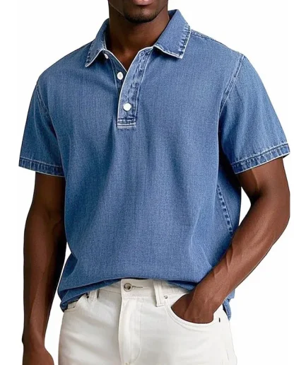 Vintage Mens Polo Shirts Fashion Solid Color Lapel Short Sleeve Tops Summer Retro Tops Streetwear Pullover Polo Shirts