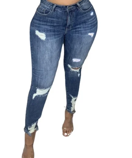 Summer Women's Stretchy Slim Fit Pencil Jeans Streetwear Sexy Multiple Holes Female Skinny Denim Trouser
