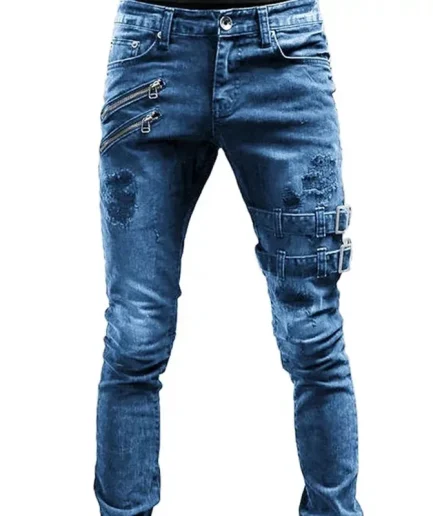 Zipper Decoration Slim Fit Biker Jeans Men Cotton Stretchy Ripped Jeans High Quality Hip Hop Oversize Denim Pants