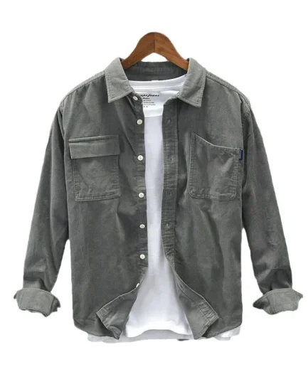 New Plain Shirt Men's Cargo Jacket Casual Spring Autumn Loose Coat Spring Cardigan Turn-down Collar Male Shirt
