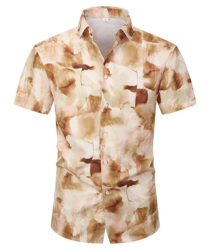 Summer Men's Hawaiian Shirts Casual Flores Fragmentadas Print Short Sleeve Hawaiian Beach Clothes Slim Fit Shirts