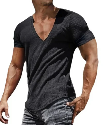 Summer V-Neck Men's T Shirts Solid Color Breathable Sweat Absorption Quick Dry Summer Men T-Shirt Pullover Top for Men