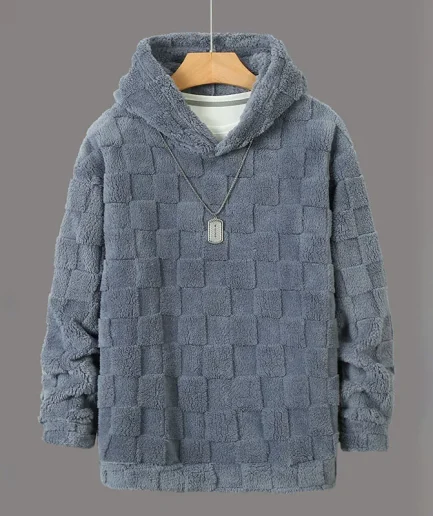 Autumn Men Hooded Sweater Casual Round Neck Long Sleeved Square Plaid Casual Warm Windbreaker Male Hoodies