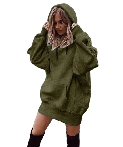 Fashion Trend Ladies Solid Color Hooded Sweatshirt Casual Loose Long Sleeve Thickened Pocket Hoodie for Woman