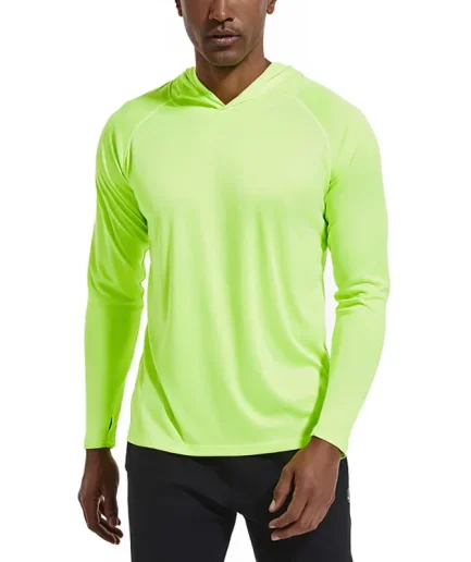 Summer Mens Polyester Quick Dry T Shirts Casual Long Sleeve Solid Color Hooded Breathable Slim Fit Men Tshirts