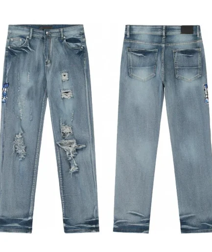 Denim Jeans Designer Denim Jeans Men HighQuality Patchwork Tattered Casual Embroidered Denim Jeans Long Pants