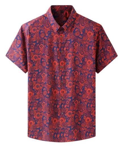 Summer Men's Shirts Oversize 6XL 7XL 8XL 10XL Plus Size Pattern Print Fashion Casual Loose Male Office Red Shirts