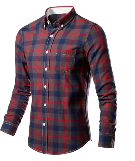 Spring Men Clothes Designer Plaid Shirts Vintage Long Sleeve Social Business Mens Dress Shirt Casual Workwear Shirts