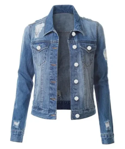 Denim Jacket Hole Long Sleeves Women Clothing Autumn and Winter Fashion Classic Denim Jacket Ripped Large Size S-3XL