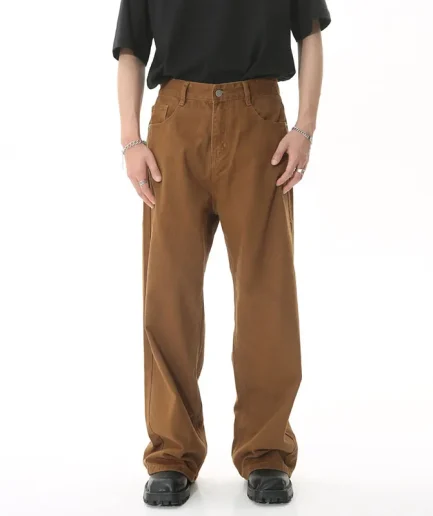 Korean Loose Straight Men's Denim Pants Fashion Casual Oversized Wide Leg Jeans Streetwear High Waist Solid Jeans