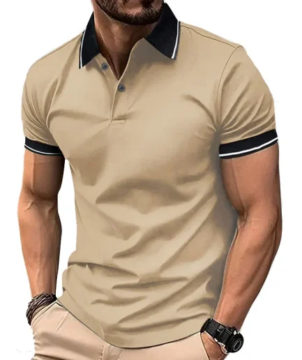 Summer Men's Short Sleeve Simple Style Polo Shirt Men Casual Patchwork Turn Down Collar Business Golf Polo Shirt