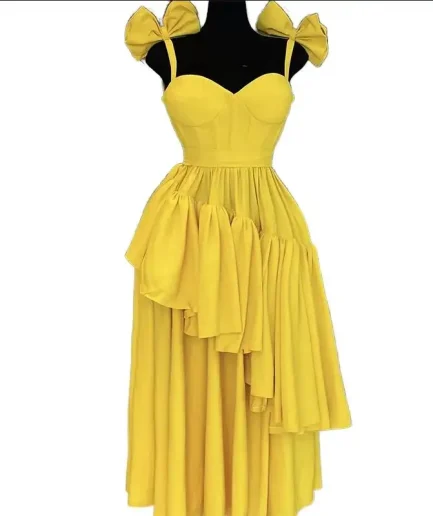 Summer New Bow Sling V-Neck Ruffled Dress for Women European American Cross-Border Casual Wear Natural for Club Summer