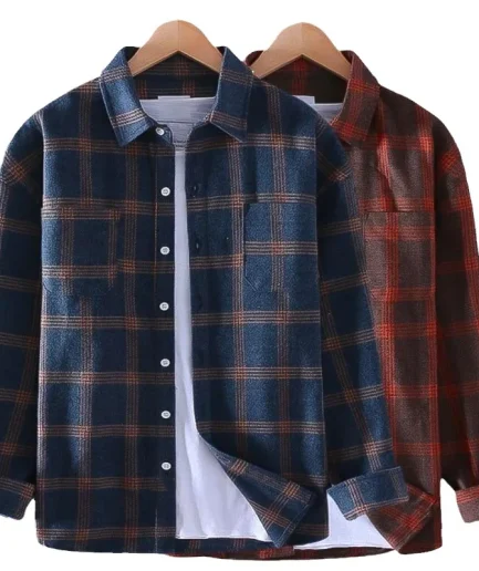 New Men's Shirt Plaid Long-sleeved Spring Button Casual Top Street Fashion Versatile Vintage Men Shirts with Pocket