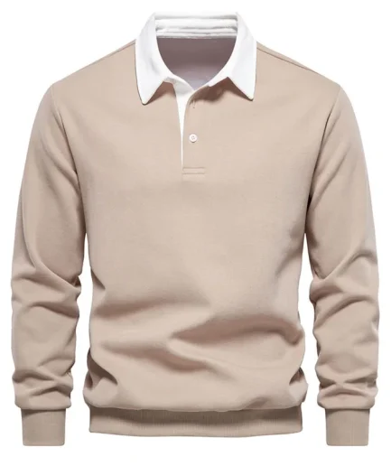 New Fashion Design Polo Neck Sweatshirts for Men Casual and Social Wear High Quality Solid Cotton Mens Sweatshirts