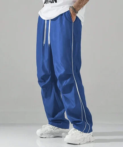 Summer Men'S Sports Casual Pants Elastic Waist Drawstring Striped Workout Straight Leg Pants Trousers with Pockets