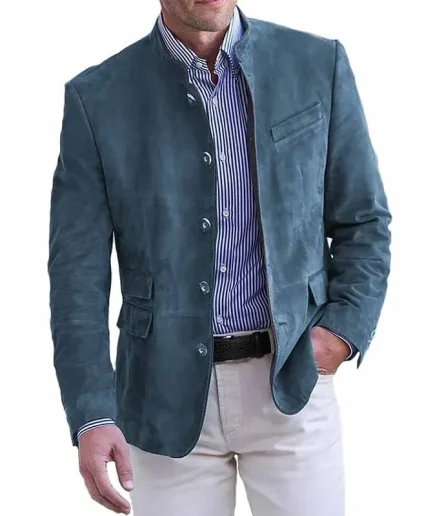 Stand Collar Men's Suit Jacket Casual Single Breasted Solid Color Corduroy Blazer Streetwear Vintage Outerwear Jacket