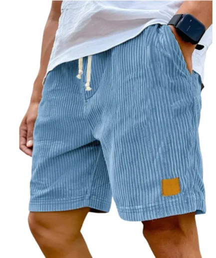 Summer Solid Color Men's Casual Shorts Fashion Elastic Waist Drawstring Vintage Corduroy Stylish Casual Shorts